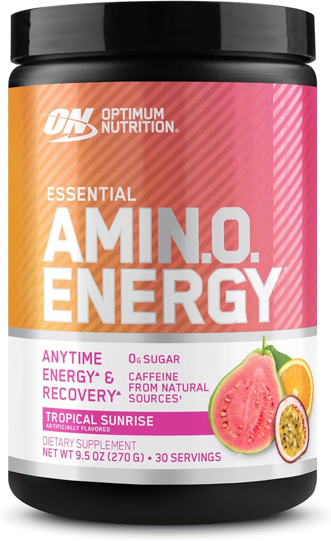 Optimum Nutrition Amino Energy - Pre Workout with Green Tea BCAA Amino Acids Keto Friendly Green Coffee Extract Energy Powder - Tropical Sunrise 9.5 Ounce 30 Servings (Packaging May Vary)