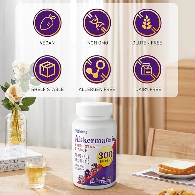 300 Billion AFU Akkermansia Muciniphila Supplement for Women &amp Men Akkermansia Probiotic Digestive Gut Immune &amp Overall Health Enhances Gut Digestive Lining Function - 240Capsule
