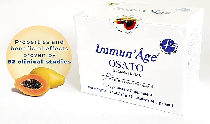 IMMUN'ÂGE - Anti Aging Supplement - NRF2 activator - Immune Support - Antioxidant - Cellular Energy Booster - Skin Aging Protection - 100% Japanese Fermented Papaya - Powder - 30 Packets x 3 Grams