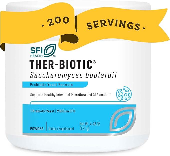 Klaire Labs SFI Health Pure Saccharomyces Boulardii Powder - Probiotic Supplement Supports Yeast Balance - Digestive &amp Immune Support - Hypoallergenic - Double Scoop for Kids &amp Adults (4.48oz)