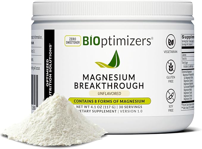 BIOptimizers Magnesium Breakthrough Drink - 8 Forms of Magnesium Electrolytes Sleep Health Stress Muscle Recovery Heart Support | Glycinate Citrate Malate - Unflavored