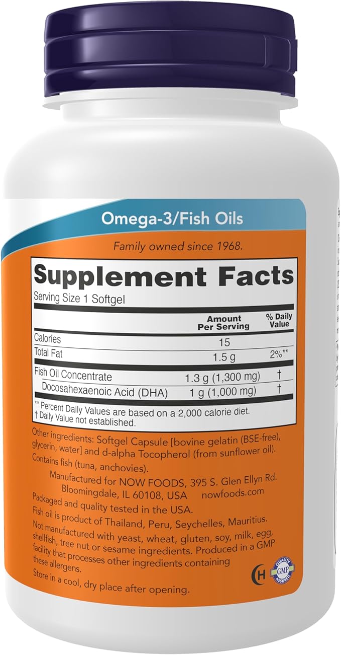 NOW Foods Supplements DHA 1000 Brain Support Extra Strength 1000 mg DHA 90 Softgels (Pack of 2)