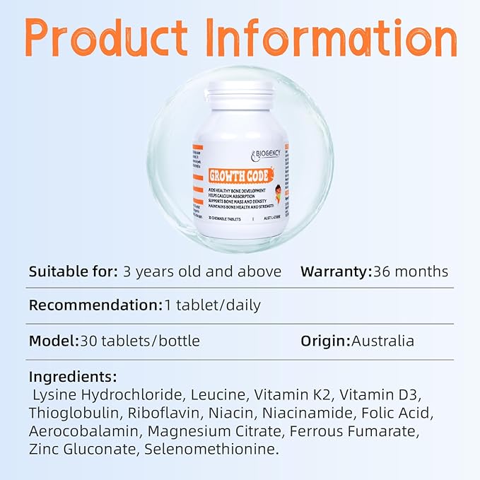 2 Pack Growth Code Natural Growth Supplement for Children and Teens - Vitamins D3 K2 Niacinamide Bone Strengthening - Children's Vitamins Made in Australia 30 Tablets