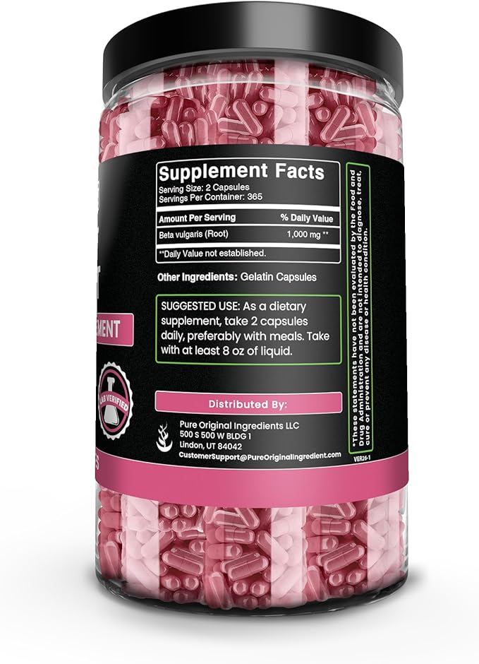 PURE ORIGINAL INGREDIENTS Beet Root (730 Capsules) No Magnesium Or Rice Fillers Always Pure Lab Verified
