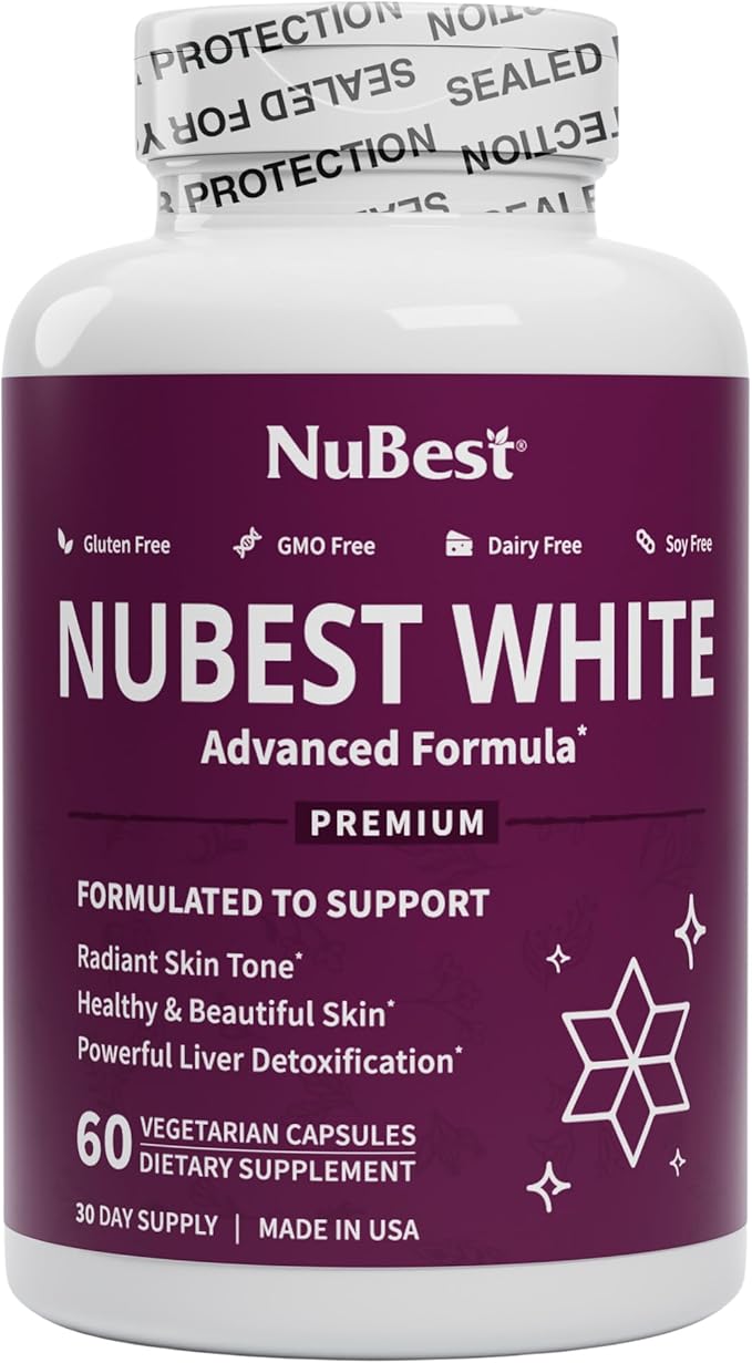 NuBest White - Glutathione 400mg &amp Milk Thistle Extract - Skin Brightening Supplement - Helps Beautiful and Radiant Skin - Antioxidant Supplement &amp Detoxification - 6 Pack | 6 Months Supply