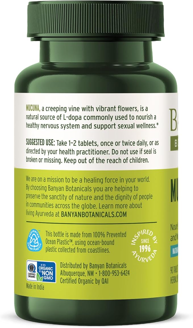 Banyan Botanicals Organic Mucuna Pruriens – Physical Vitality &amp Neuromuscular Support – Natural Source of L-Dopa for Reproductive Health &amp Motor Precision – 90 Tablets – USDA Organic