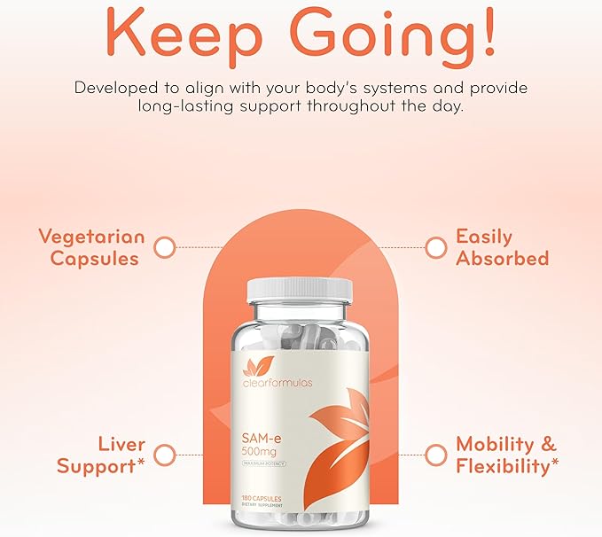 Bioactive SAM-e 500mg - High Strength SAM-e Supplement with Biologically Active SS Form for Liver and Mood Support - Vegan Non-GMO Preservative Free - Made in the US (180 Servings)