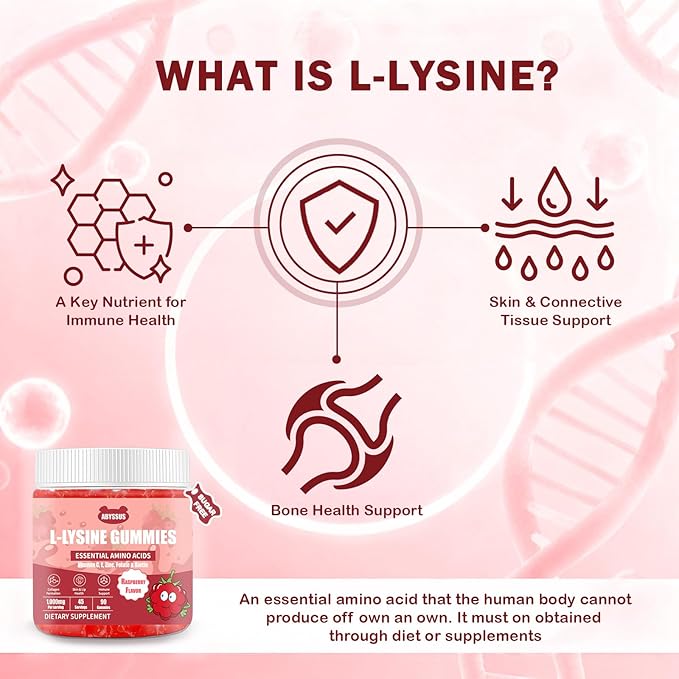ABYSSUS Lysine Supplement – Sugar Free L-Lysine 1000MG Gummies Lysine for Women with Biotin &amp Folate Skin &amp Immune Support 90 Chewables