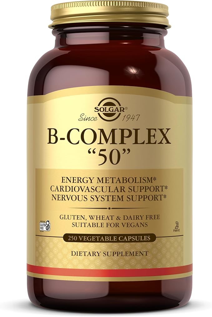 Solgar B-Complex “50” 250 Vegetable Capsules - Energy Metabolism Cardiovascular Support Nervous System Support - Non-GMO Vegan Gluten Free Dairy Free Kosher - 250 Servings