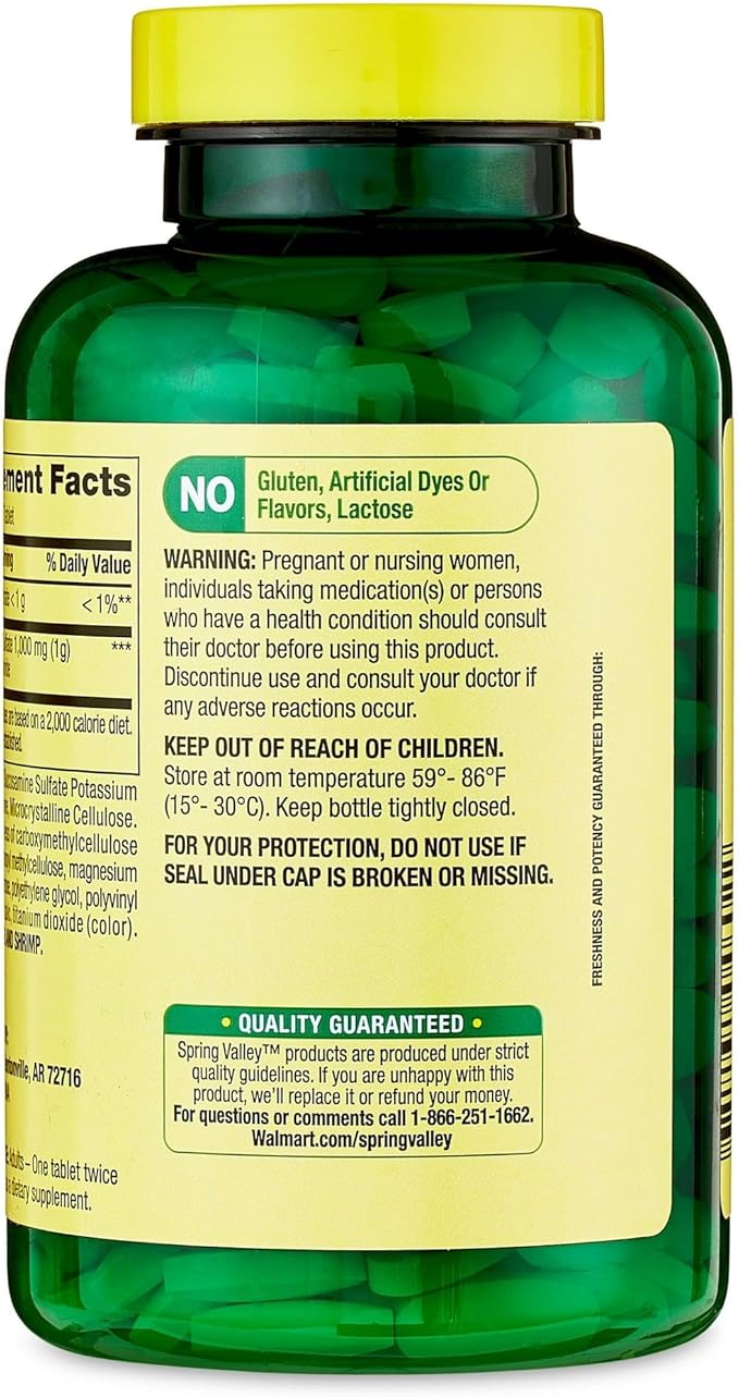 Spring Valley Glucosamine Sulfate Potassium Chloride | Glucosamina para las Articulaciones | Inflammation | 1000 mg | Set with Basket Goods Store