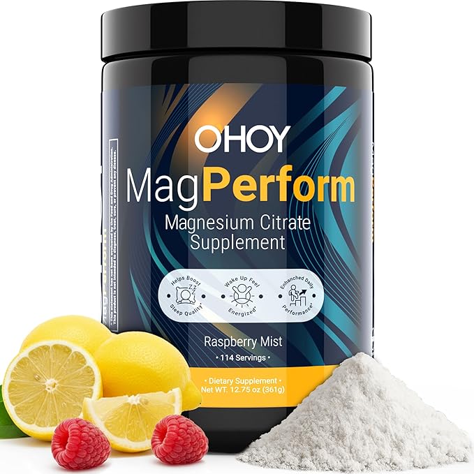 MagPerform Magnesium Citrate Powder - Natural Calm &amp Anti-Stress Drink Mix Supports Relaxation Restful Sleep &amp Calm Mornings - Non-GMO Vegan &amp Gluten-Free - Sugar Free Raspberry Lemon