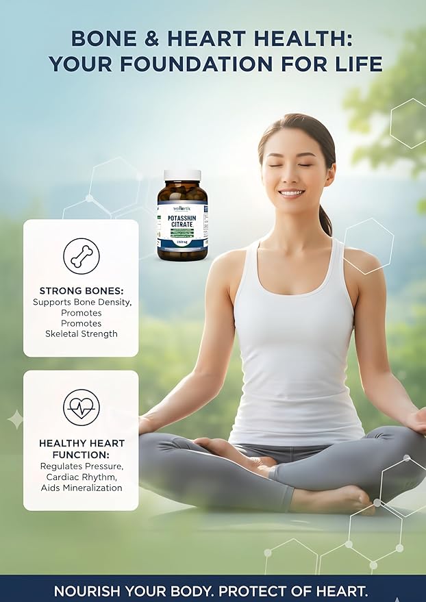 Wellotrix Potassium Citrate 1600 mg – 120 Vegan Capsules – Electrolyte Balance Kidney Support Urinary pH Health – Non-GMO Gluten-Free Made in USA – Vegan Formula