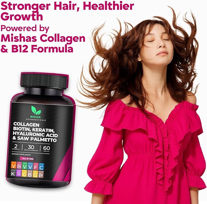 Multi Collagen Hair Pills - Biotin 10000mcg Keratin &amp Hyaluronic Acid - Hair Growth - Hair Skin &amp Nails Vitamins &amp DHT Blocker - Vitamin E Folic Acid Pumpkin Seed MSM Saw Palmetto 60 Ve
