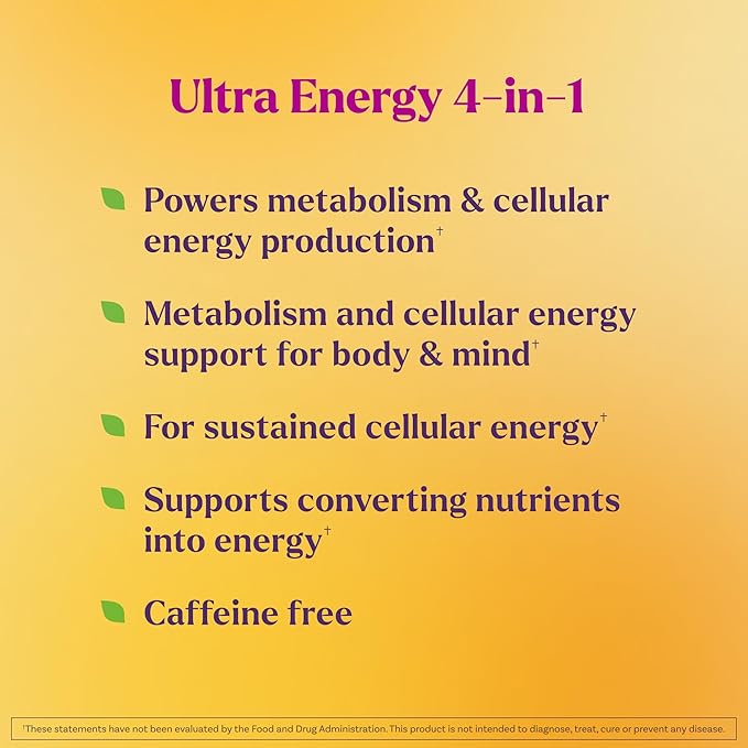 Natrol Ultra Energy 4-in-1 Blend 1000mcg B12 Vitamin B Complex Vitamin D CoQ10 Gummies 60 Ct Vegetarian Caffeine Free Supports Cellular Energy Production