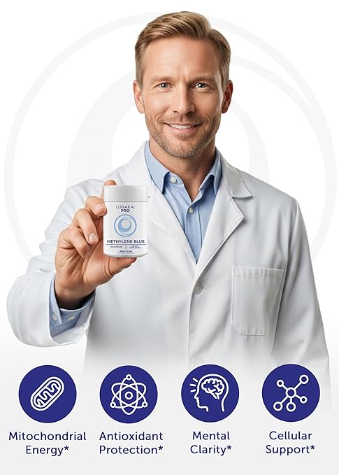 Lunakai PRO USA Made Methylene Blue Capsules Pharmaceutical Grade with Vitamin C B6 B12 – 3rd-Party Tested Daily Brain &amp Focus Support Supplement for Humans 60ct