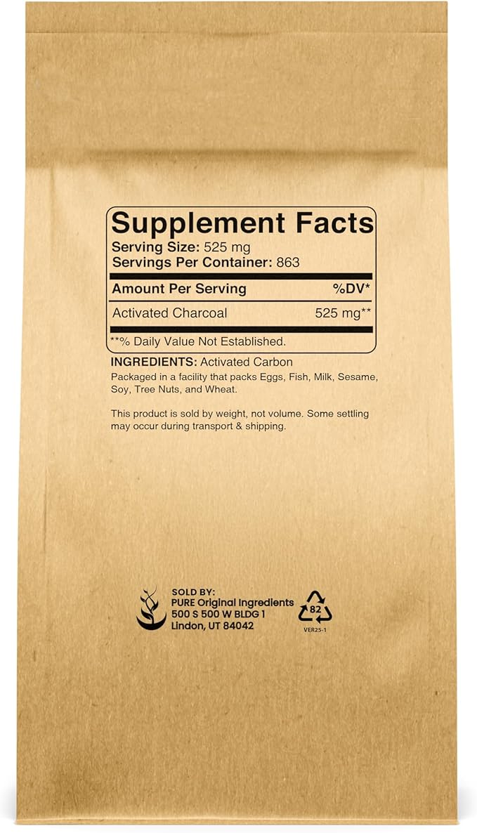 Pure Original Ingredients Activated Charcoal (1lb) Activated Carbon Vegan Non-GMO
