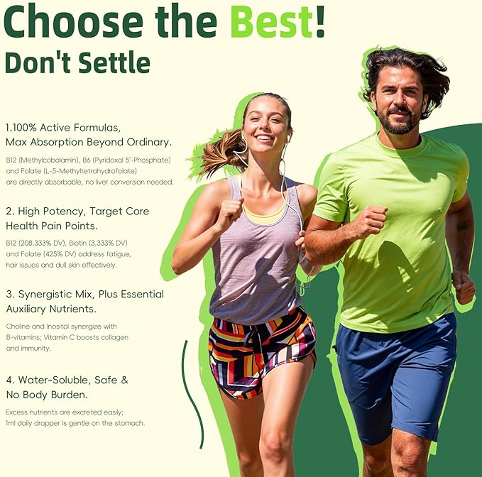 Vitamin B Complex Drops Active B12 Methylcobalamin 5000mcg B6 B1 B2 B5 B7 B3 Folate with Vitamin C B12 Sublingual Liquid Fast Absorption | Boost Energy Focus &amp Immunity Vegan | 60 Servi