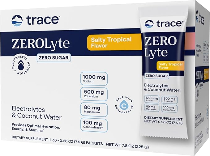 Trace Minerals ZeroLyte Salty Tropical Flavor - Sugar Free Electrolyte Drink Mix - Supports Hydration Energy Stamina - Ancient Sea Salt Full Spectrum Minerals Coconut Water - 30 Packets