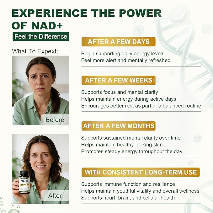 NAD+ Supplement 1500mg NR NMN Replacement with Resveratrol Urolithin A CoQ10 &amp Quercetin - NAD Plus for Cellular Energy Healthy Aging &amp Stamina for Women &amp Men - 120 Capsules -2pcs