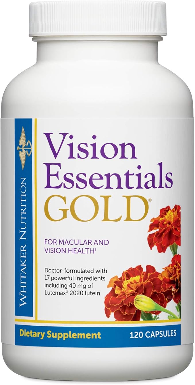 Dr. Whitaker's Vision Essentials Gold - Eye Health Supplement with 40 mg of Lutein Plus Zeaxanthin &amp Taurine - Supports Macular Health and Shields Eyes Against Blue Light Exposure (120 Capsules)