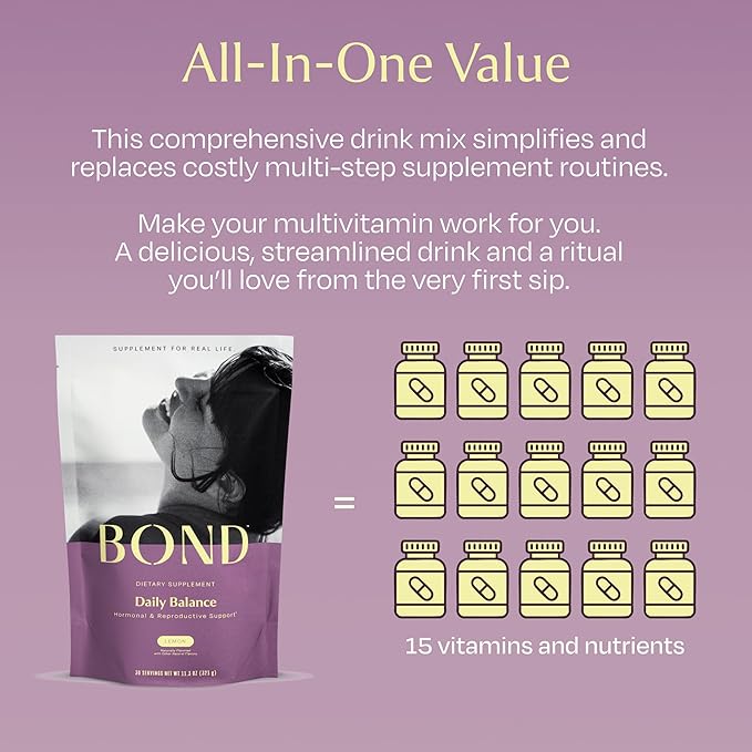 BOND Prenatal Vitamin Drink Mix for Women with Iron Supports Hormone Balance Folate &amp B12 for Energy &amp Calm Mood Plant-Based Omega-3 for Cognitive Support Magnesium D3 B6 NAC 20 Travel
