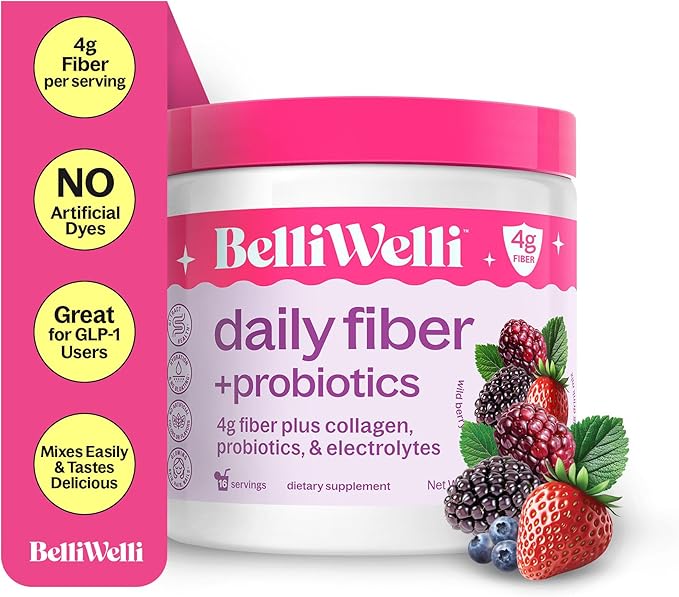 Belli Welli Daily Fiber Supplement Bundle with Collagen Probiotics &amp Electrolytes – Wild Berry &amp Watermelon Flavors – Supports Digestive Health Gut Balance &amp Debloating – 32 Servings Tot