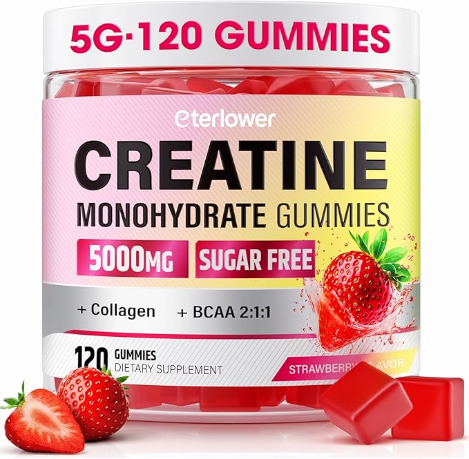 Creatine Monohydrate Gummies 5g Creatine Gummies for Women &amp Men.Pre-Workout &amp Muscle Growth Support Contains BCAA Collagen Sugar-Free 120 Count