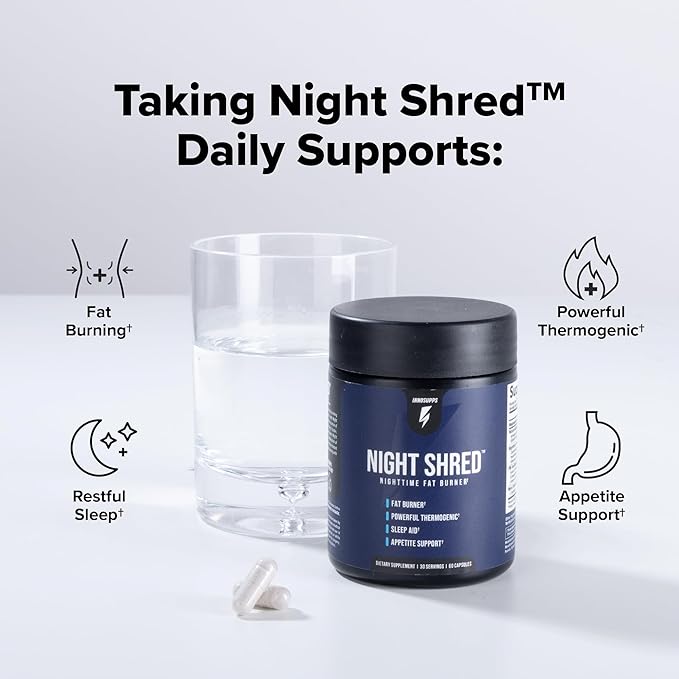 InnoSupps Night Shred Fat Burner and Natural Sleep Support | Ashwaganda 5-HTP CLA Melatonin | Appetite Suppressant | Weight Loss Support Nighttime Fat Burning (60 Vegetarian Capsules)