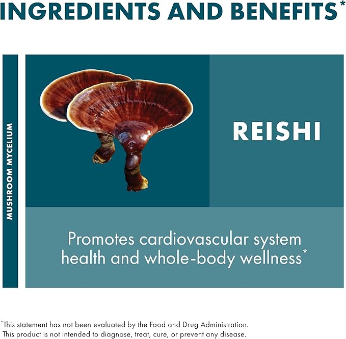 Host Defense Reishi Capsules - Heart &amp Immune Health Support Supplement - Mushroom Supplement to Support Energy &amp Vitality - Reishi Supplement to Aid Overall Well-Being - 120 Capsules