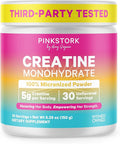 Pink Stork Creatine Monohydrate for Women | Micronized Creatine Powder | 5g Unflavored | Supports Muscles Energy Cognitive Function | Clean Alternative to Pills or Gummies | 30 Servings