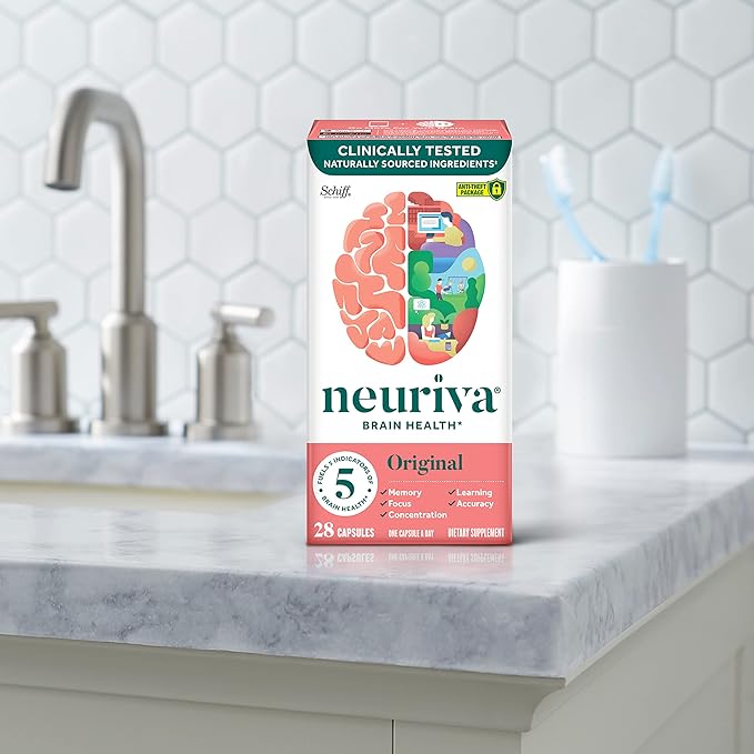 NEURIVA Original Decaffeinated Clinically Tested Nootropic Brain Supplement for Memory Focus &amp Concentration NeuroFactor &amp Phosphatidylserine 28ct Capsules