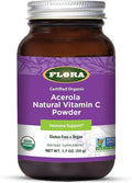 Flora Acerola Powder - Vitamin C &amp Antioxidants - Immune Support Supplement - Organic Non-GMO &amp Vegan - 1.7 oz. Glass Bottle
