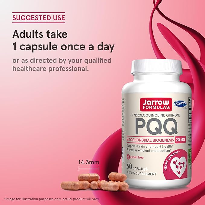 Jarrow Formulas® PQQ 20 mg Dietary Supplement Heart Brain and Metabolism Support 60 Veggie Capsules 60 Day Supply