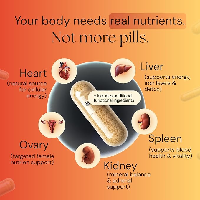 Beef Organ Supplement for Women - 100% Grass Fed Pasture Raised in New Zealand - 120 Caps - Hormone Balance Energy &amp Mood - Grass Fed Beef Liver Kidney Heart Ovary Spleen &amp 5 Bioactivato