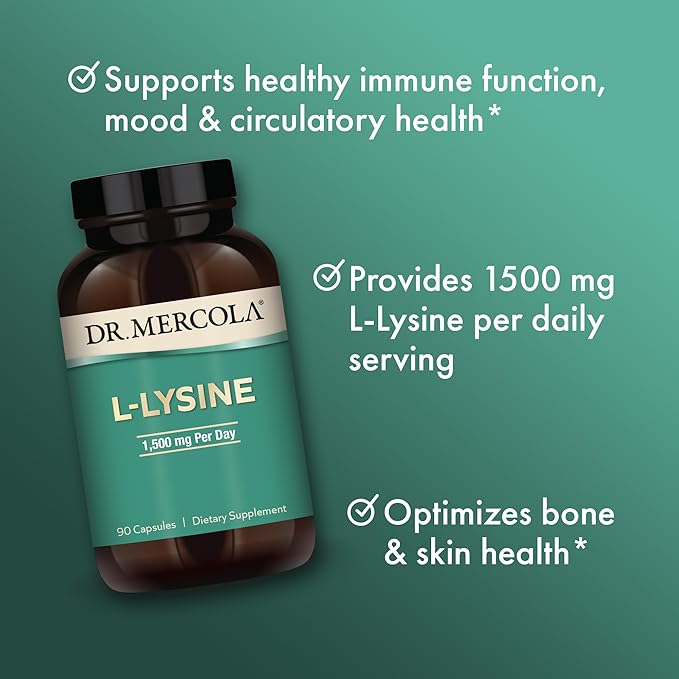 Dr. Mercola L-Lysine 90 Capsules 1500 mg L-Lysine Non-GMO Gluten Free Soy Free (Pack of 2)