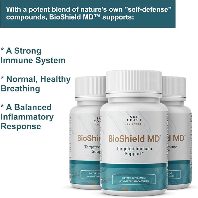 SUN COAST SCIENCES BioShield MD from Premium Immunity Support with Vitamin C Vitamin D Zinc for Focus Clarity Joints Healthy and Muscle Recovery (60 Capsules)