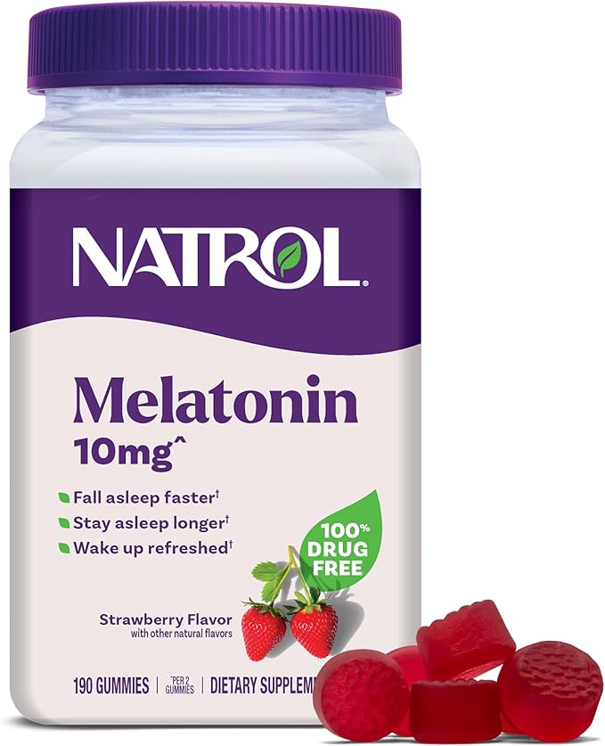 Natrol Melatonin Gummies Sleep Support 190 Strawberry-Flavored Adult Melatonin Gummies 10 mg Sleep Aids for Adults
