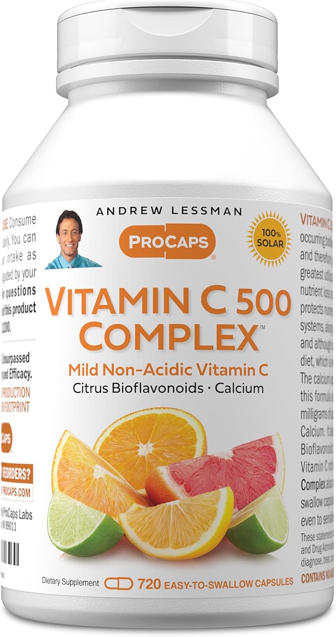 ANDREW LESSMAN Vitamin C 500 Complex 720 Capsules - Non-Acidic Vitamin C Plus Citrus Bioflavonoids for Immune System and Anti-Oxidant Support No Stomach Upset Small Easy to Swallow Capsules
