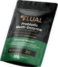 LUAL Probiotic Multi-Enzyme for Digestive Health. Probiotic + Digestive Enzymes for Women &amp Men. Lactobacillus Acidophilus Bromelain Papain | 200 Tablets – 66 Days Supply