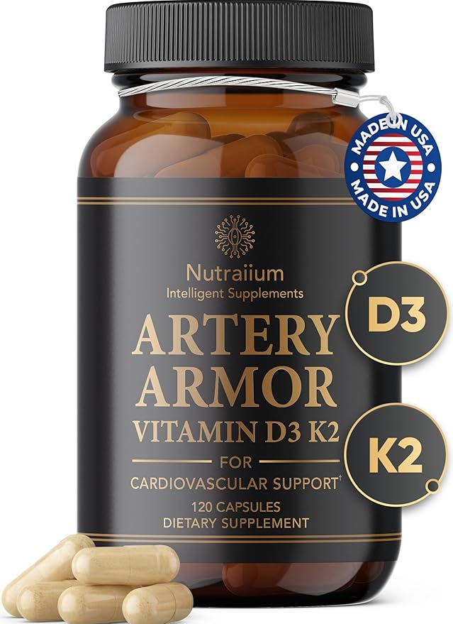 Vitamin D3 K2 Supplement 5000 IU 100 mcg MK7 – High Potency D3+K2 Capsules for Artery Health Heart Support &amp Strong Bones Non-GMO Third-Party Tested d3+k2 Vitamin Supplement Artery Armor -120 Cou