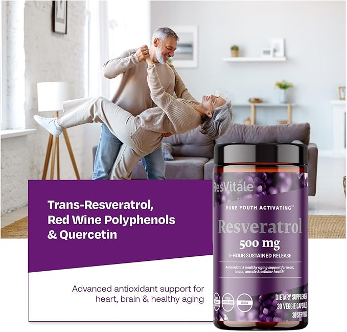 ResVitále Resveratrol 500 mg - Resveratrol Supplement for Men and Women - 30 Veggie Capsules