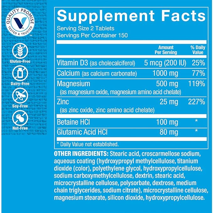 The Vitamin Shoppe Calcium-Magnesium-Zinc with Vitamin D - Bone Immune &amp Cellular Health | 300 Tablets | Gluten-Free
