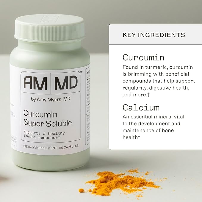 Amy Myers MD Curcumin Super Soluble - Dietary Supplement Supports Gut Health &amp Immune Response - Turmeric Supplement Aids Intestinal Health - Liver Support with Curcumin - 60 Capsules (60 Servings