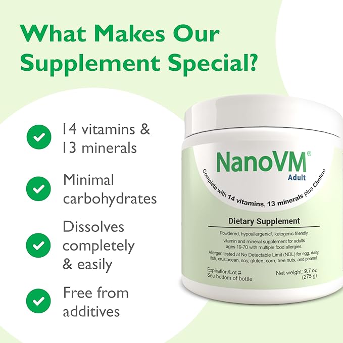 Adult Allergen-Free Vitamin Supplements Women and Mens Multivitamins with 13 Vitamins &amp 13 Minerals Unflavored Multivitamin Powder Low-Carb Adult Multivitamins 275g - Solace Nutrition