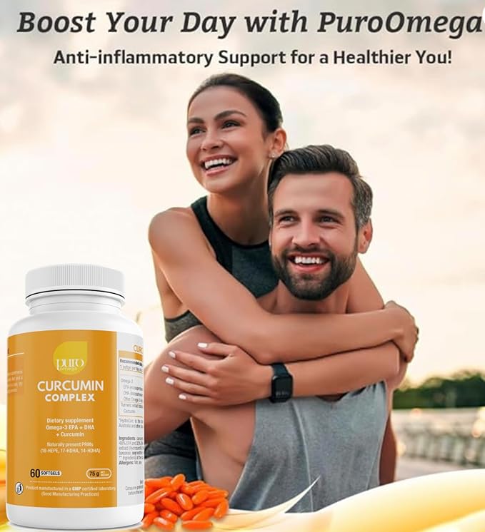 PuroOmega Curcumin Complex - Tripple Concentrated Omega 3 Oil Blended with Highly bioavailable Turmeric Supplement 2 Months Supply. A VitalemedyMD Product