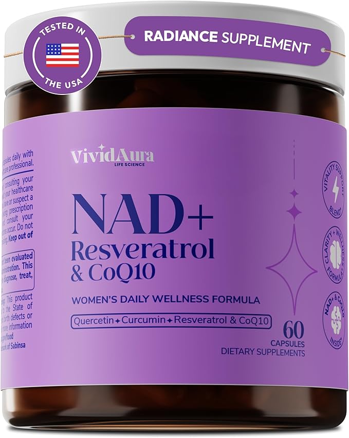 NAD Supplements for Women - Radiance Formula with Resveratrol CoQ10 Turmeric &amp BioPerine - Cellular Renewal Supplement for Women - NMN Alternative - 60 Capsules