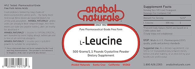 Anabol Naturals L-Leucine 500 gram Free Form Crystalline Powder