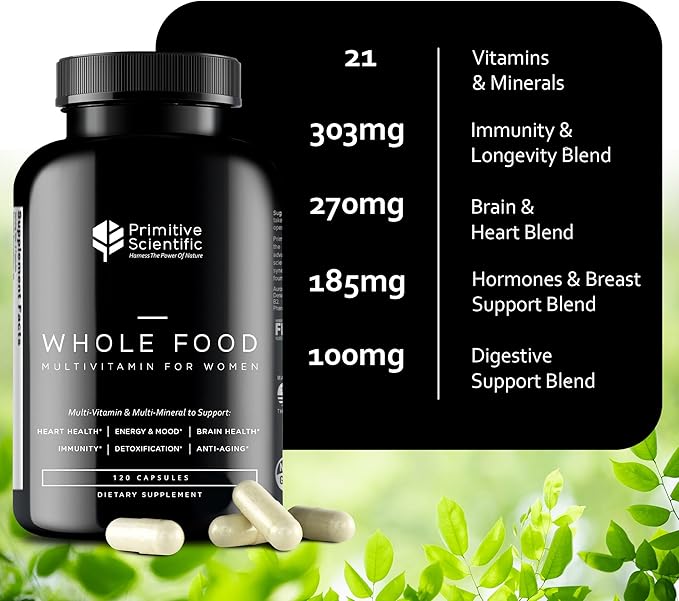Whole Food Natural Four-a-Day Multivitamin and Mineral Capsules for Women – All-Day Energy Inner Zen and Stronger You (120 Capsules)