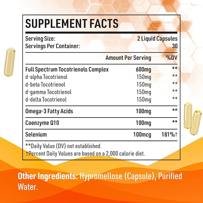 Kroppssund Tocotrienols 800mg Supplement | Rich in Vitamin E Tocotrienols - 60 Liquid Capsules