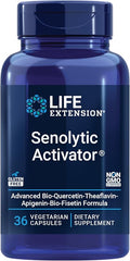 Life Extension Senolytic Activator®* Healthy Aging Cellular Health Support bioavailable quercetin and Fisetin apigenin Black Tea theaflavins Gluten Free Non-GMO Vegetarian 36 Capsules